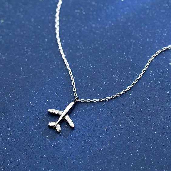 Silver plane necklace