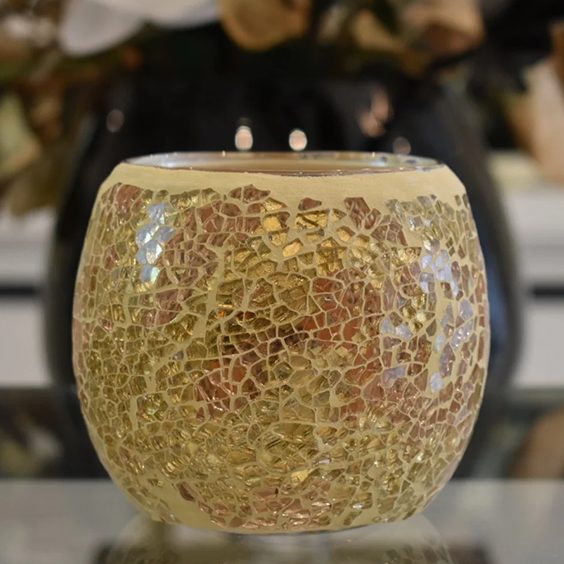 Gold Crackle candle Glass jar